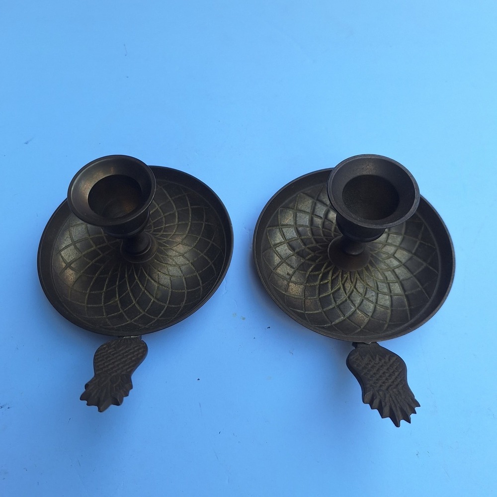 Vintage Brass Pineapple Taper Candlestick Holders Set of 2 Chambersticks